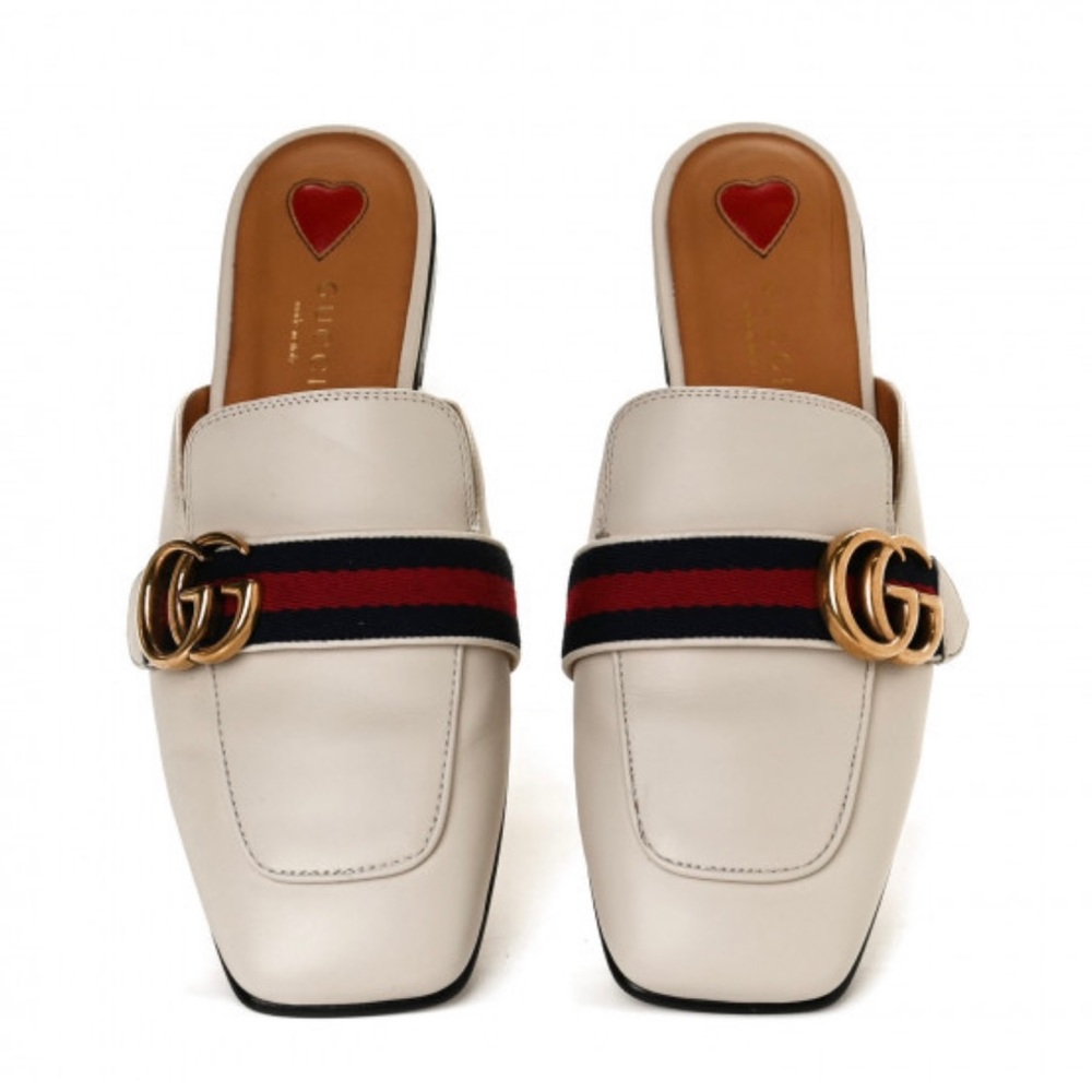 Women’s White Gucci Betis Glamour Peyton GG Square Toe Mules size 38 Summer mule
